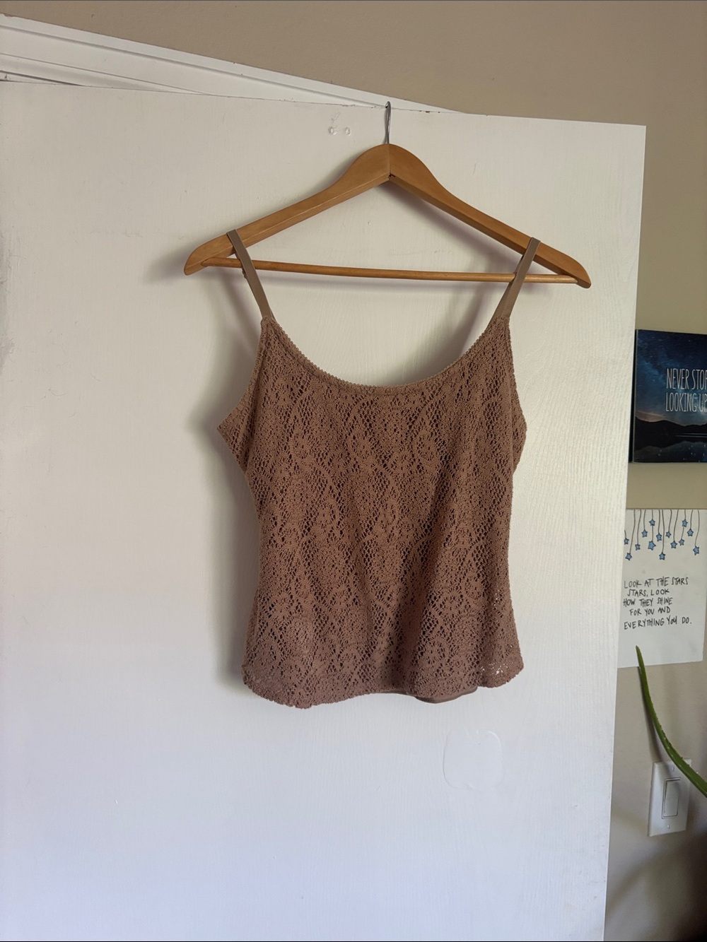 New York & Company Lace Knit Cami in Taupe Brown